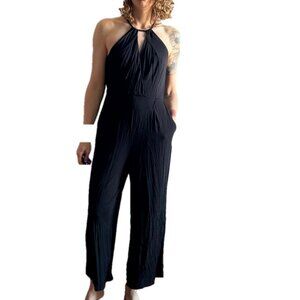 Anthropologie Maeve Sz M Black Relaxed Halter Jumpsuit